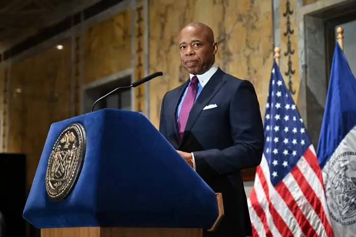 Mayor Eric Adams delivers remarks at his annual Interfaith Breakfast at the New York Public Library on February 28 in Manhattan. Adams announced a plan on Thursday to reduce overdose by 15% in three years.
